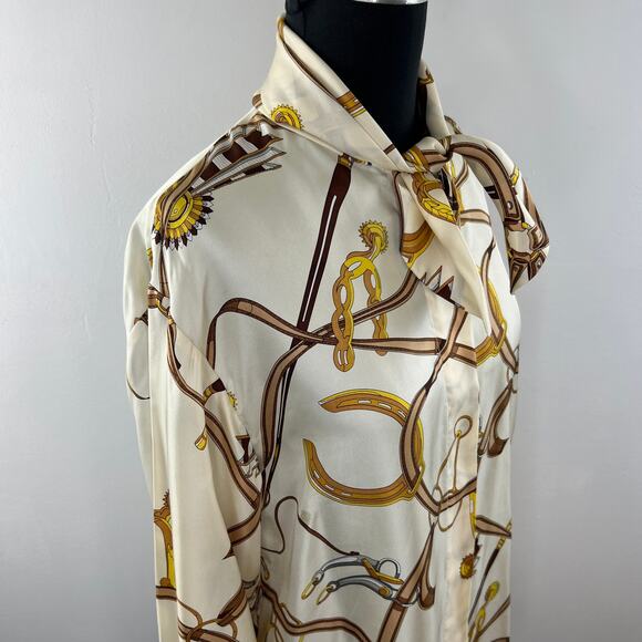 VINTAGE Mark Eisen White Beige 10 Top Silk Rope Knot Equestrian Button-Up NEW - Picture 5 of 9